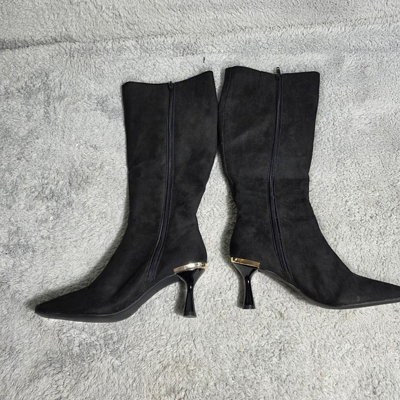 Alfani Women Black Soft‎ Upper Pointed Toe Kitten Heel Knee High Boots 5M NEW - Picture 5 of 6